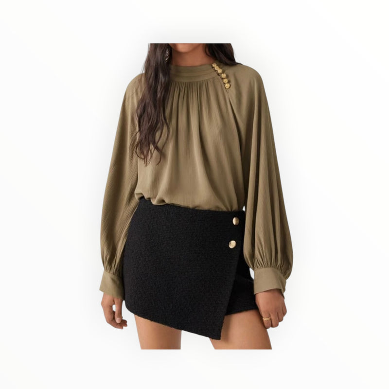 ba&sh Neil Long Sleeve Blouse - Khaki