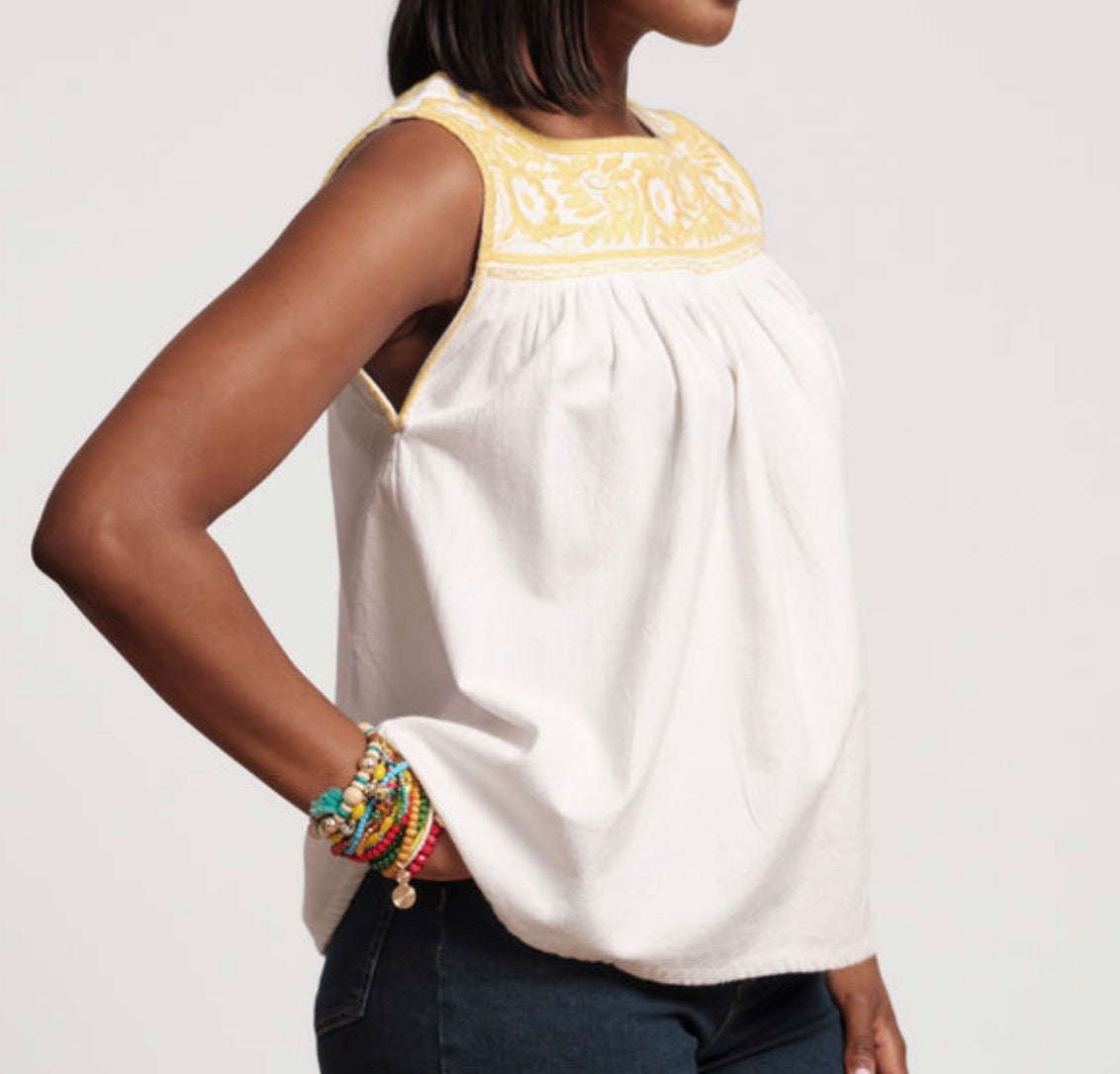 Frances Valentine Jess Floral Embroidery Top - White/Yellow