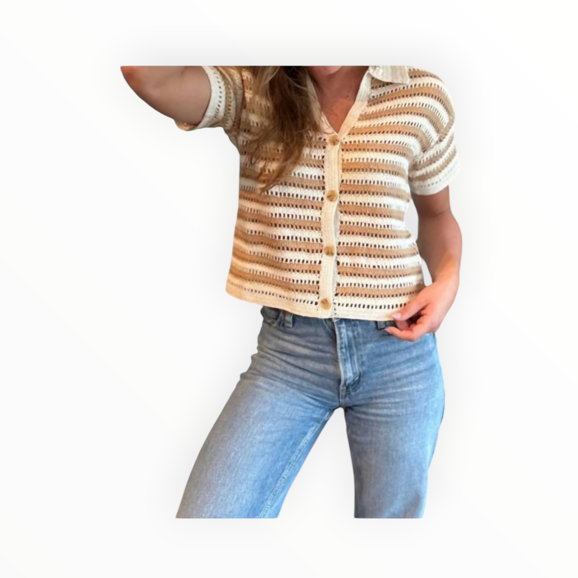 Red Haute Cropped Camp Shirt - Sand