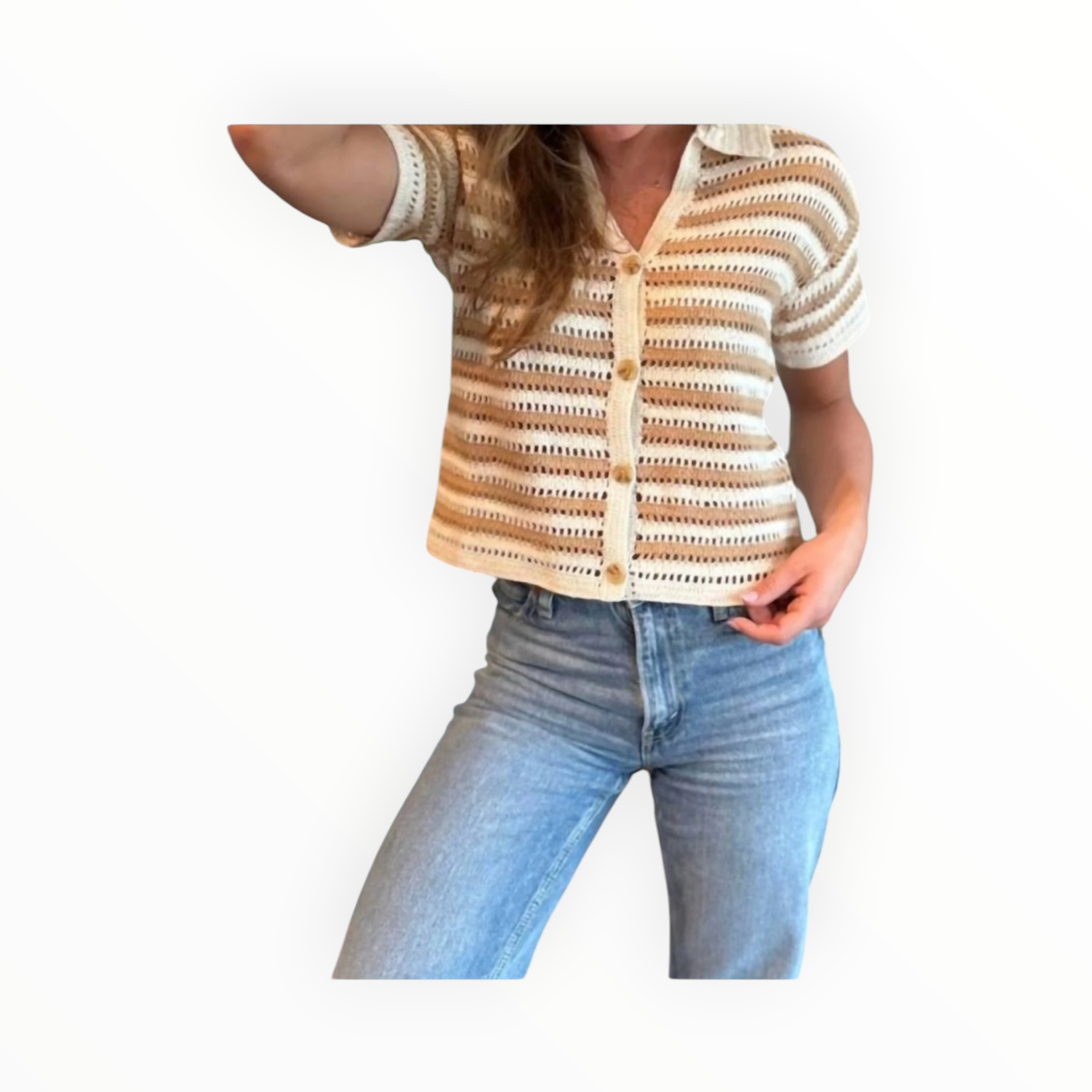 Red Haute Cropped Camp Shirt - Sand