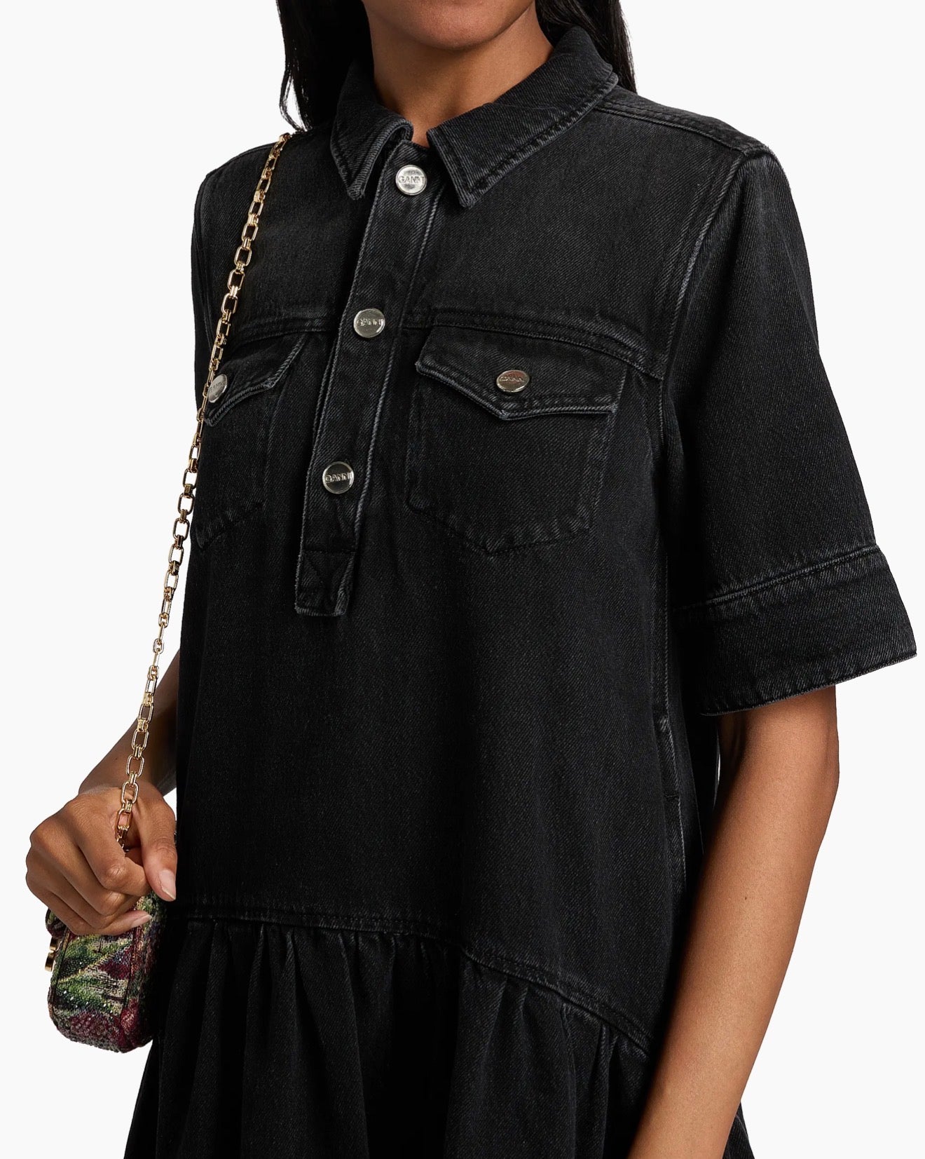 GANNI Soft Rigid Denim Mini Dress - Black Washed