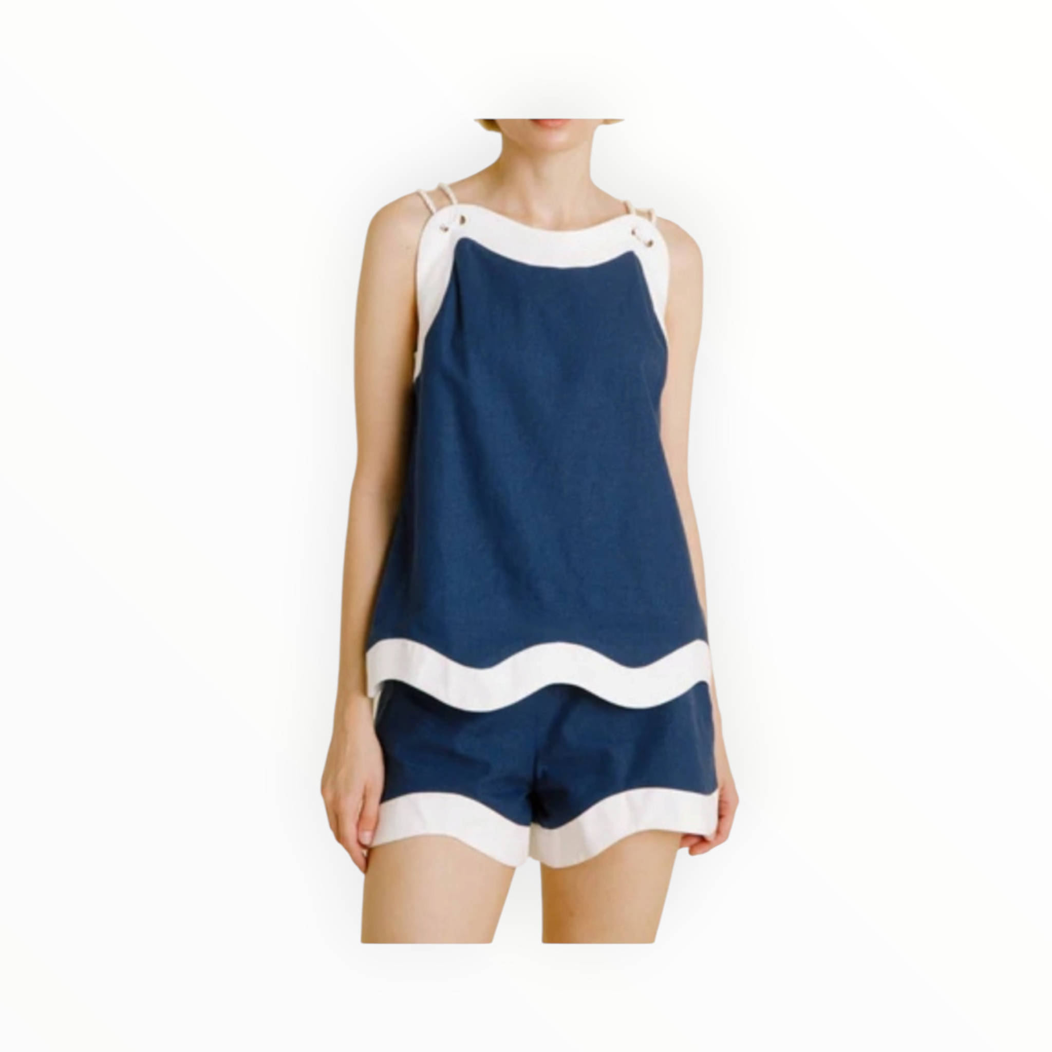Aureum Wave Hem Top - Navy