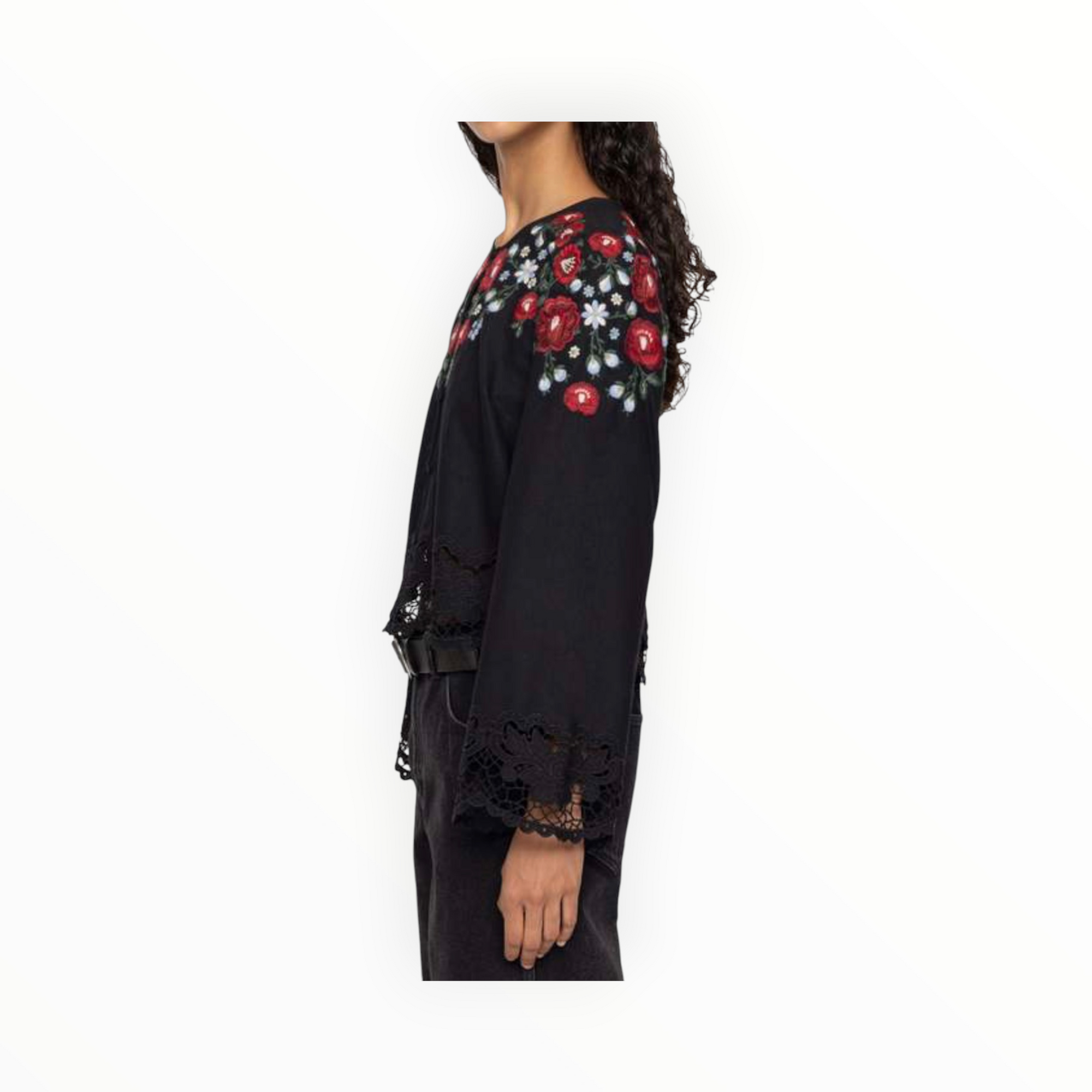 Sea New York Rosaline Embroidery Long Sleeve Top - Black