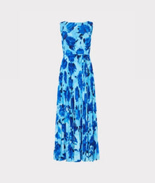 MILLY Jasmine Blurred Blossom Pleated Maxi Dress - Blue Multi