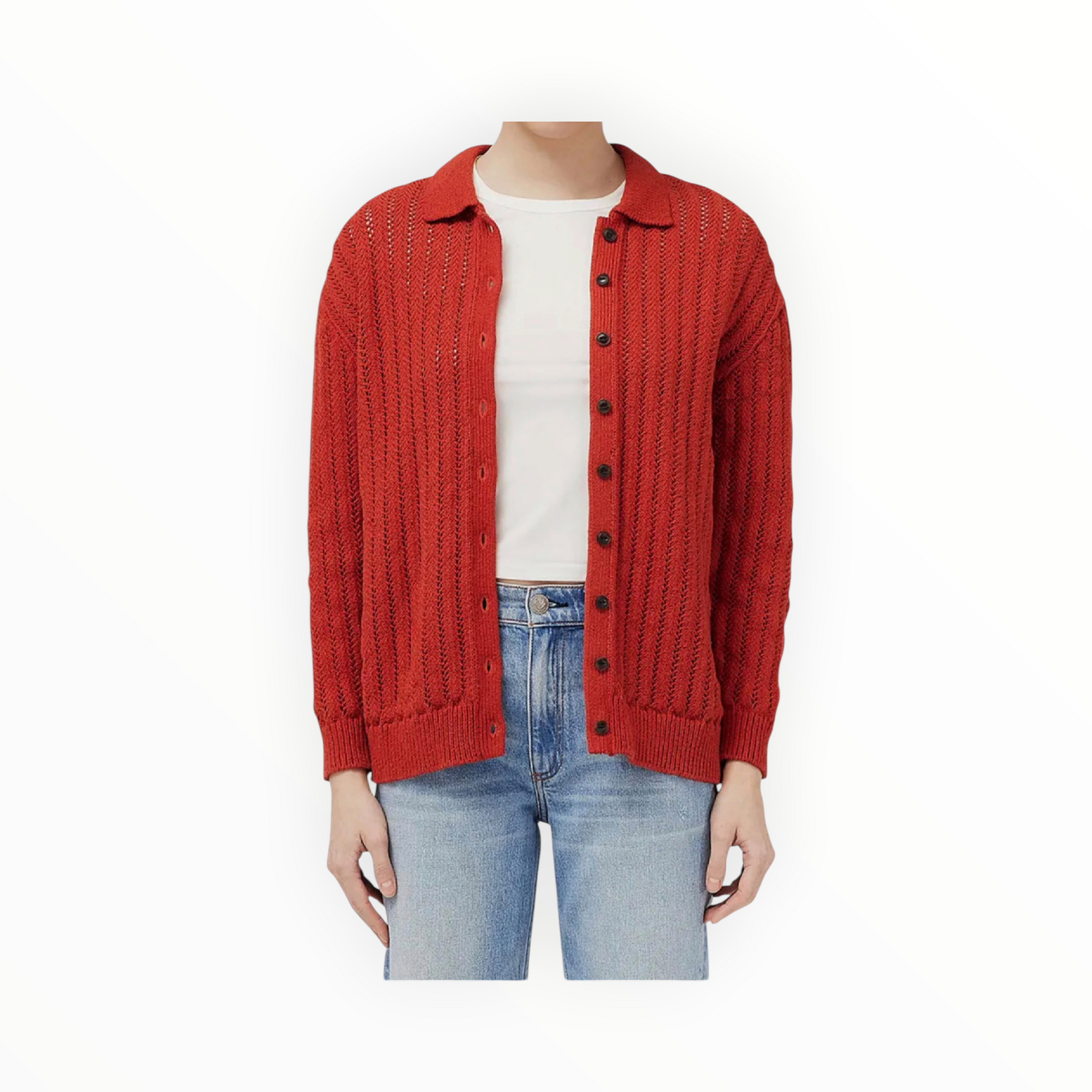 rag & bone Adrienne Open Stitch Cotton Blend Cardigan - Paprika
