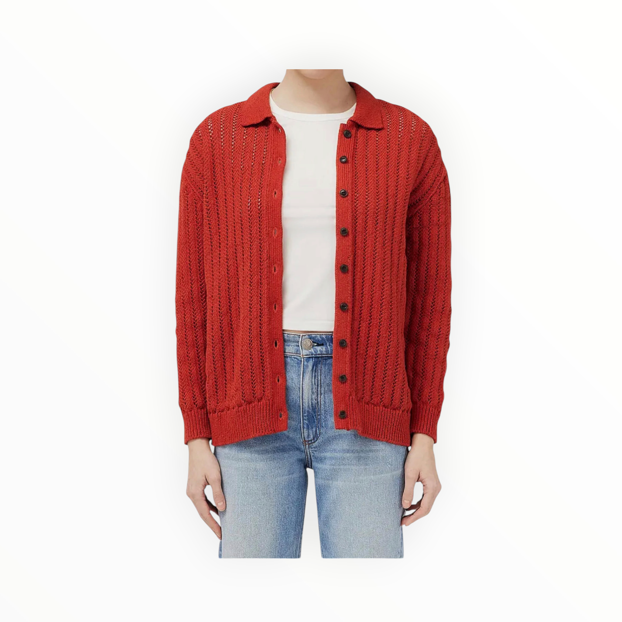 rag & bone Adrienne Open Stitch Cotton Blend Cardigan - Paprika