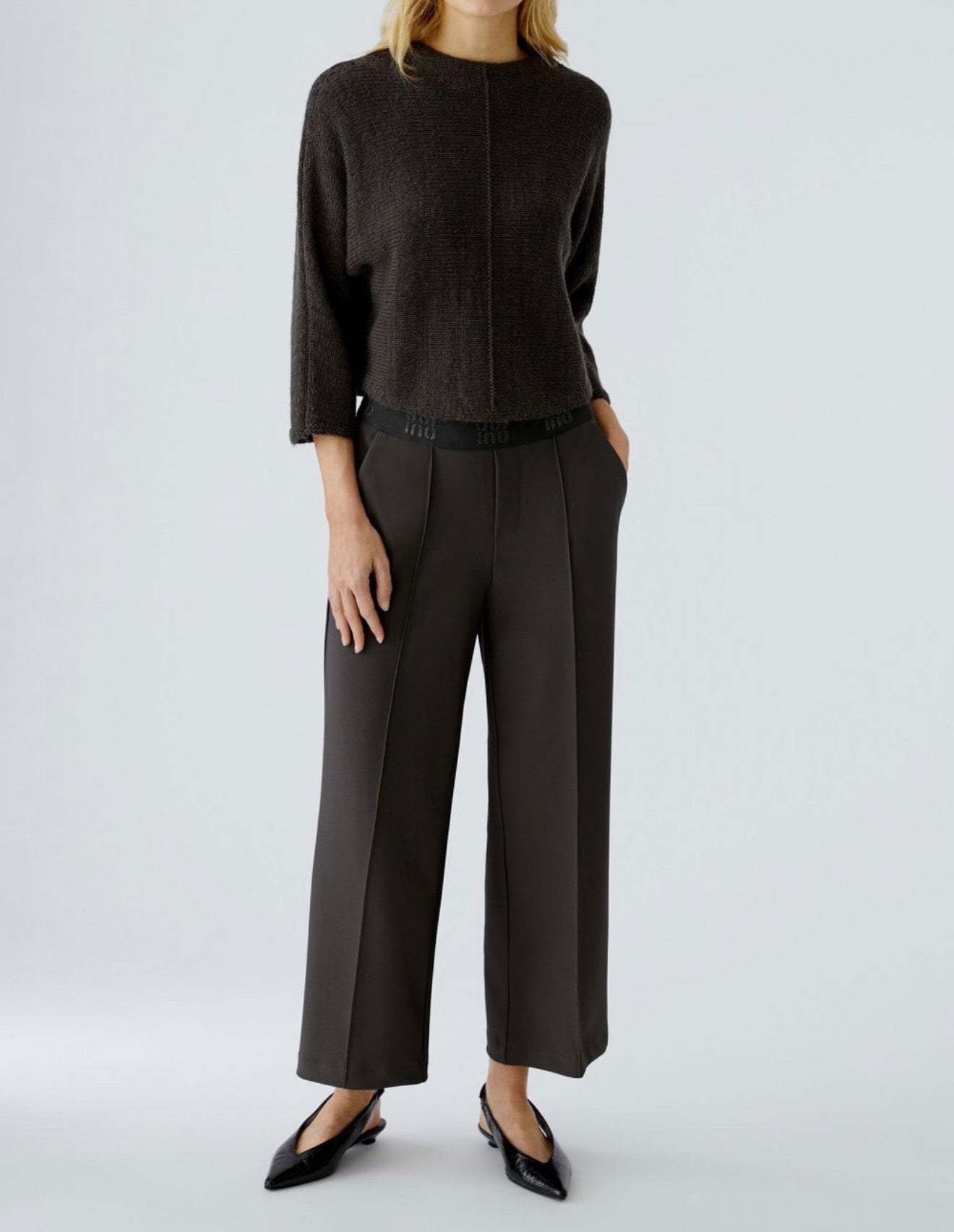 Oui Wide Leg Pull On Pants - Espresso