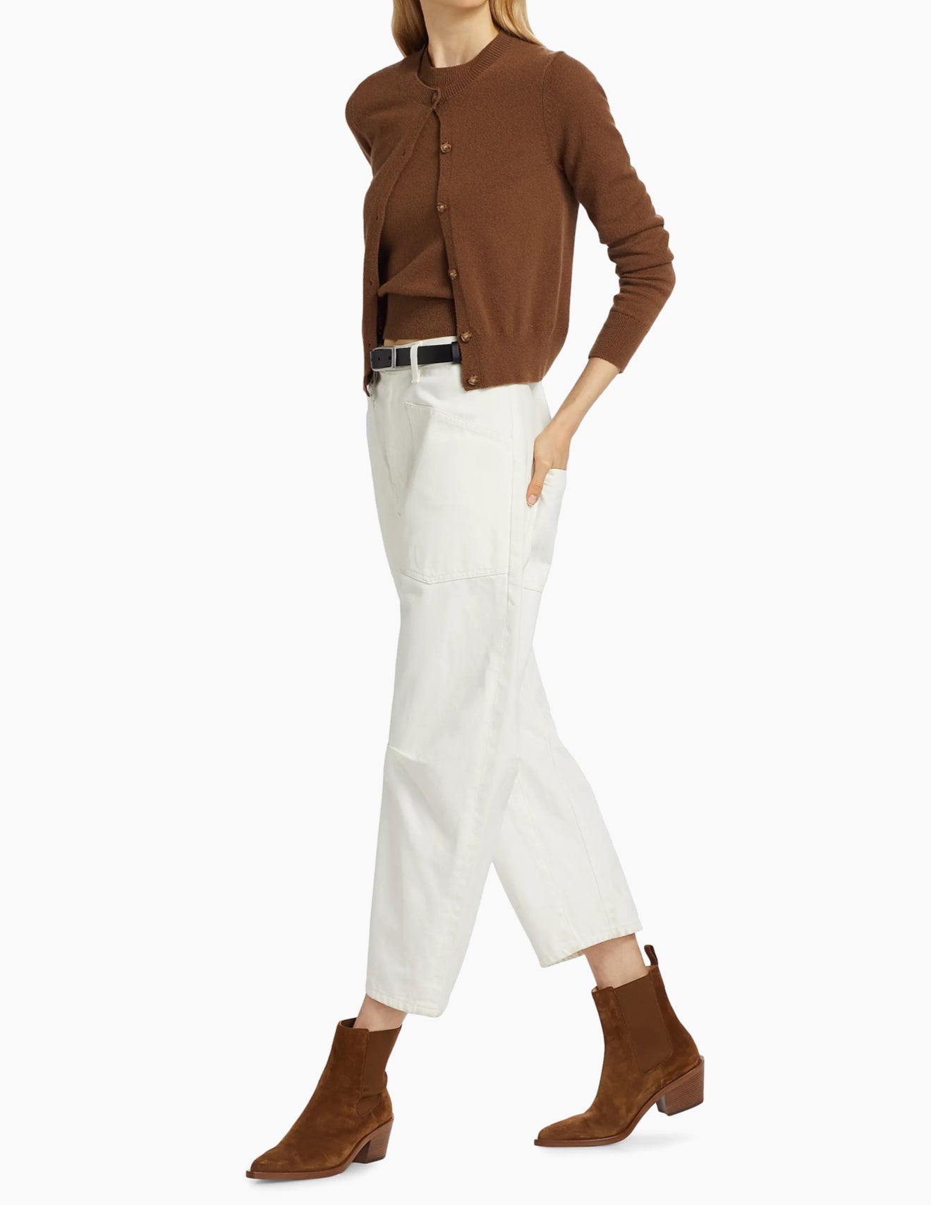 Nili Lotan March Crewneck Cashmere Cardigan - Coffee