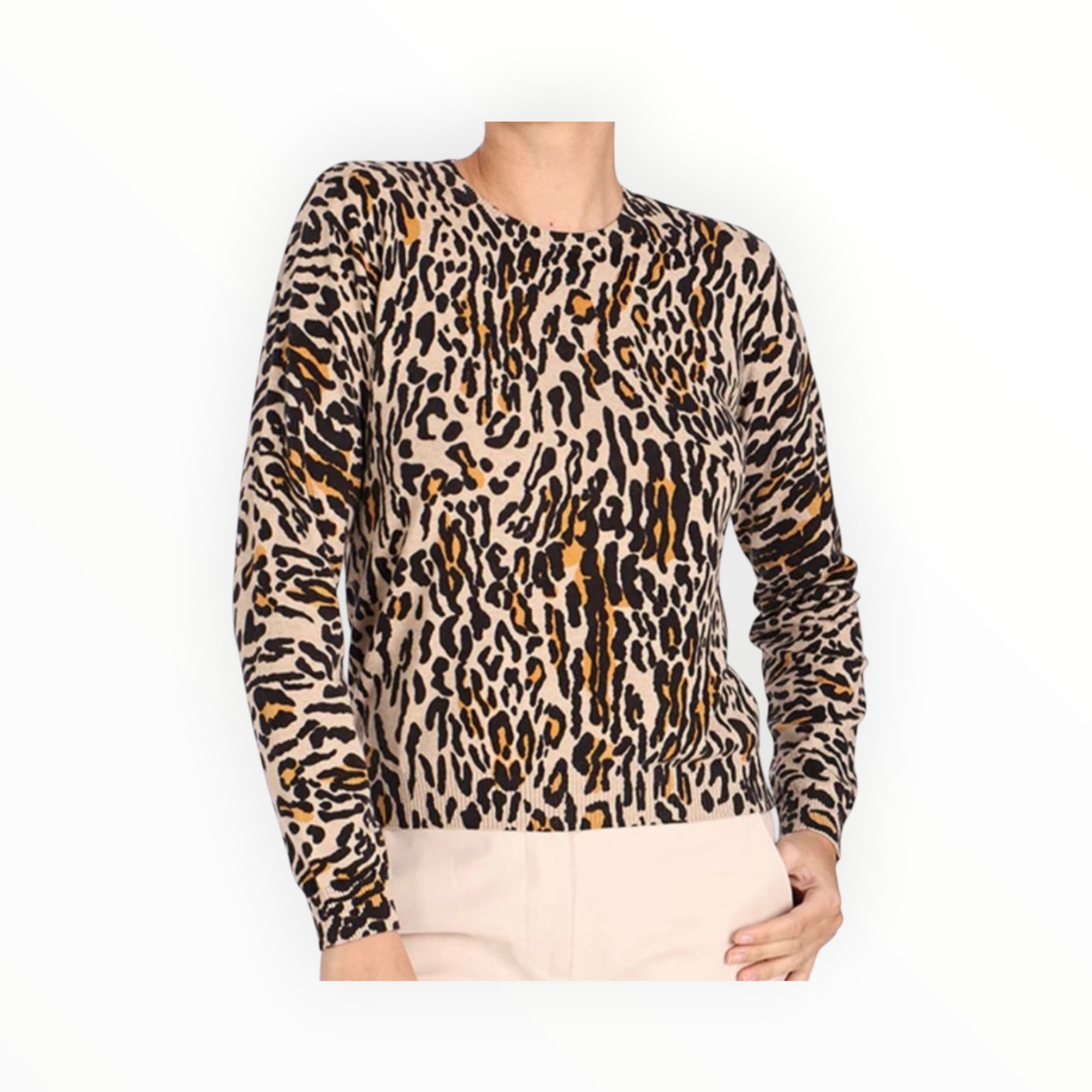 Minnie Rose Cotton Cashmere Leopard Print Crew