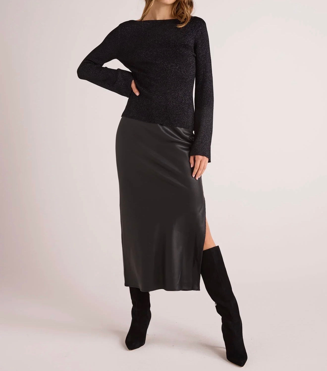 Bella Dahl Boatneck Long Sleeve Sweater - Black/Metallic