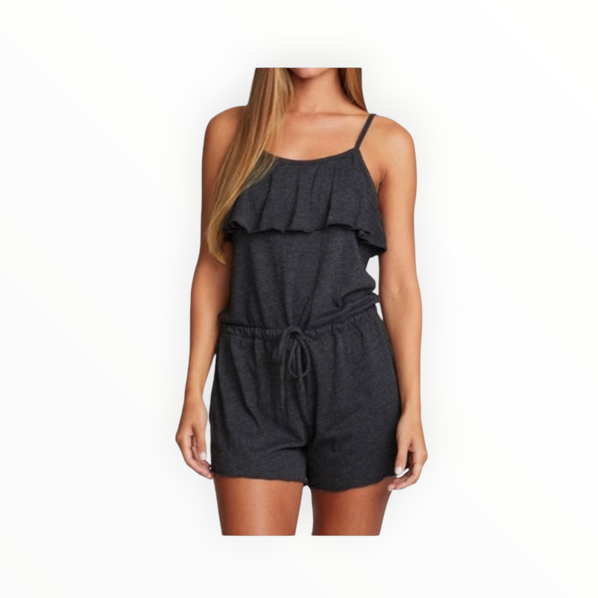 Chaser Triblend Jersey Ruffle Front Romper - Black