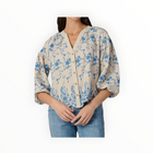 Shoshanna Fred Serra Embroidery Top - Flax/Powder Blue