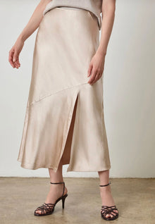 LILLA|P Satin Slip Front Skirt - Angora
