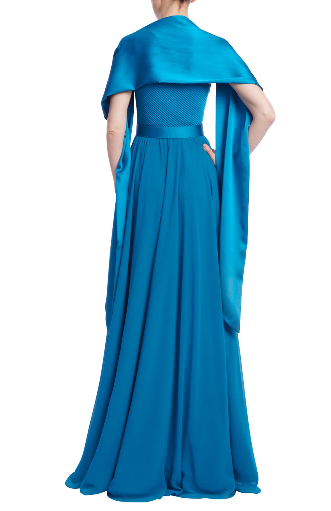 Badgley Mischka Sleeveless One-Shoulder Gown - Prussian Blue