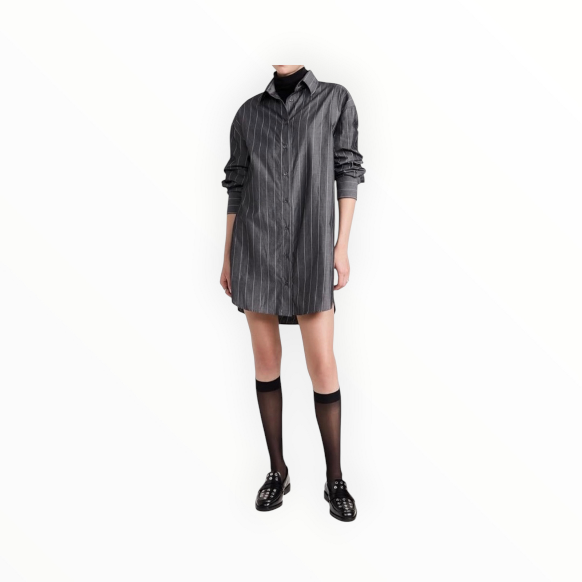 Enza Costa Pinstripe Shirt Dress - Charcoal
