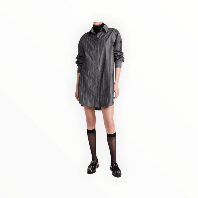 Enza Costa Pinstripe Shirt Dress - Charcoal