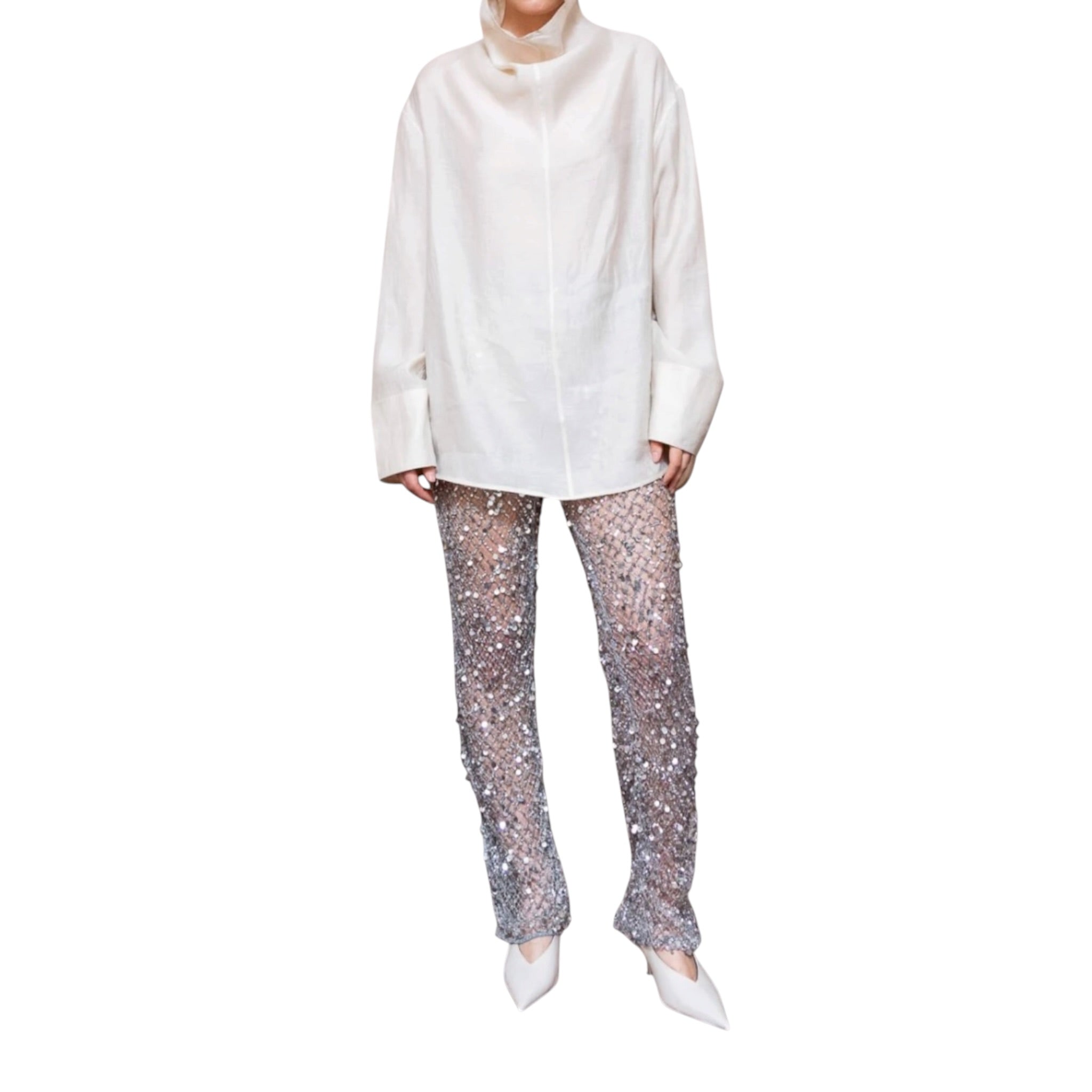 Lapointe Sequin Flare Leg Pant - Silver