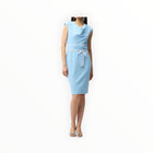 Joseph Ribkoff Sheath Dress With Cowl Neck and Belt - Sky Blue/Vanilla