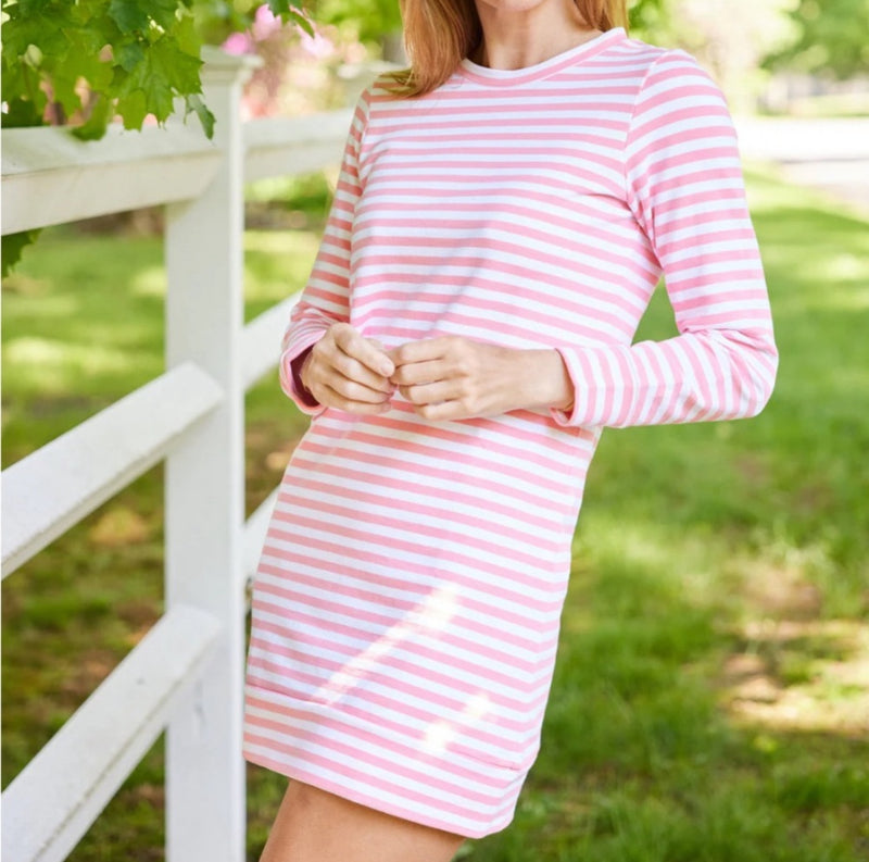 Sail to Sable Sweatshirt Dress - Coral/White