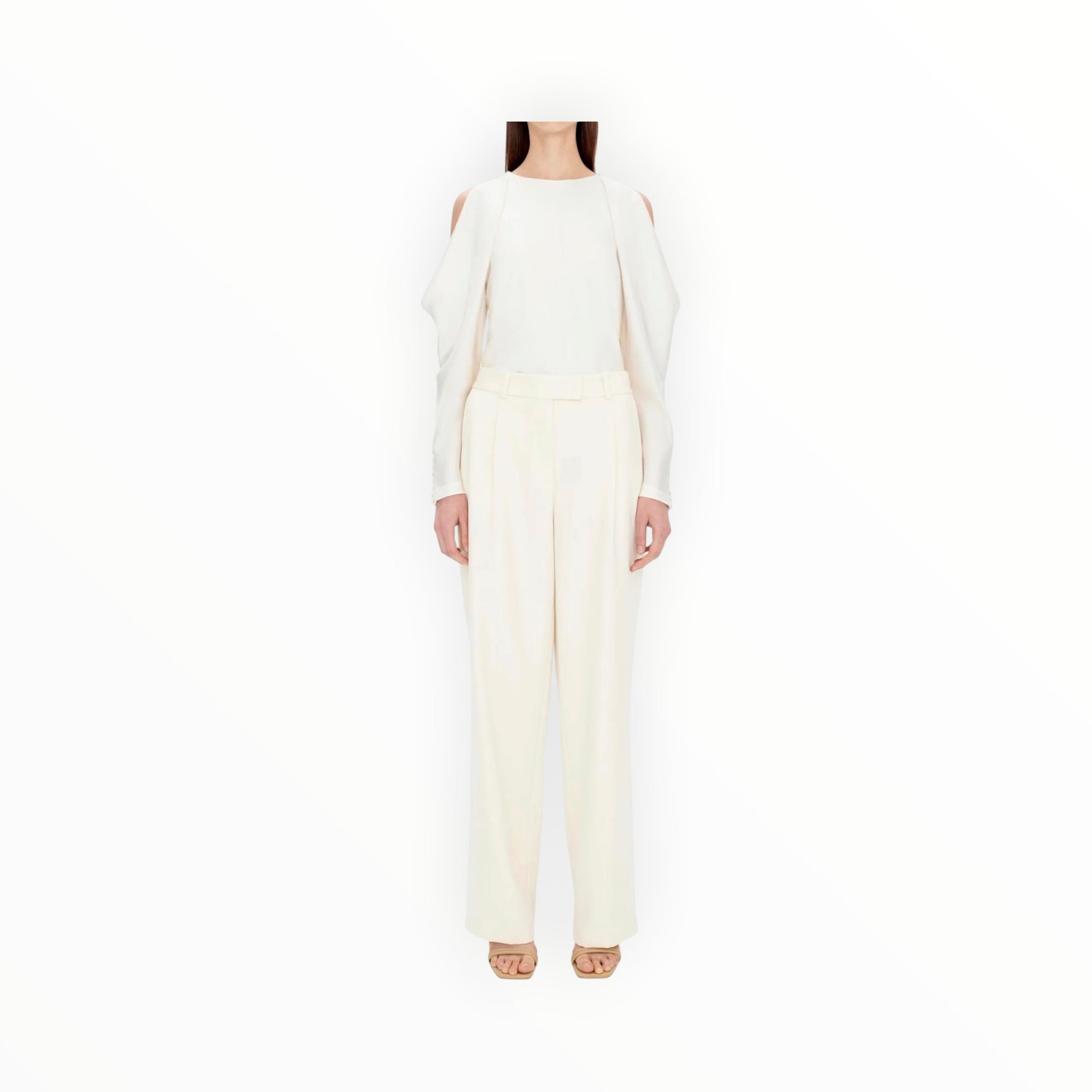 SIMKHAI Novia Pleated Straight Leg Pant - Eggshell
