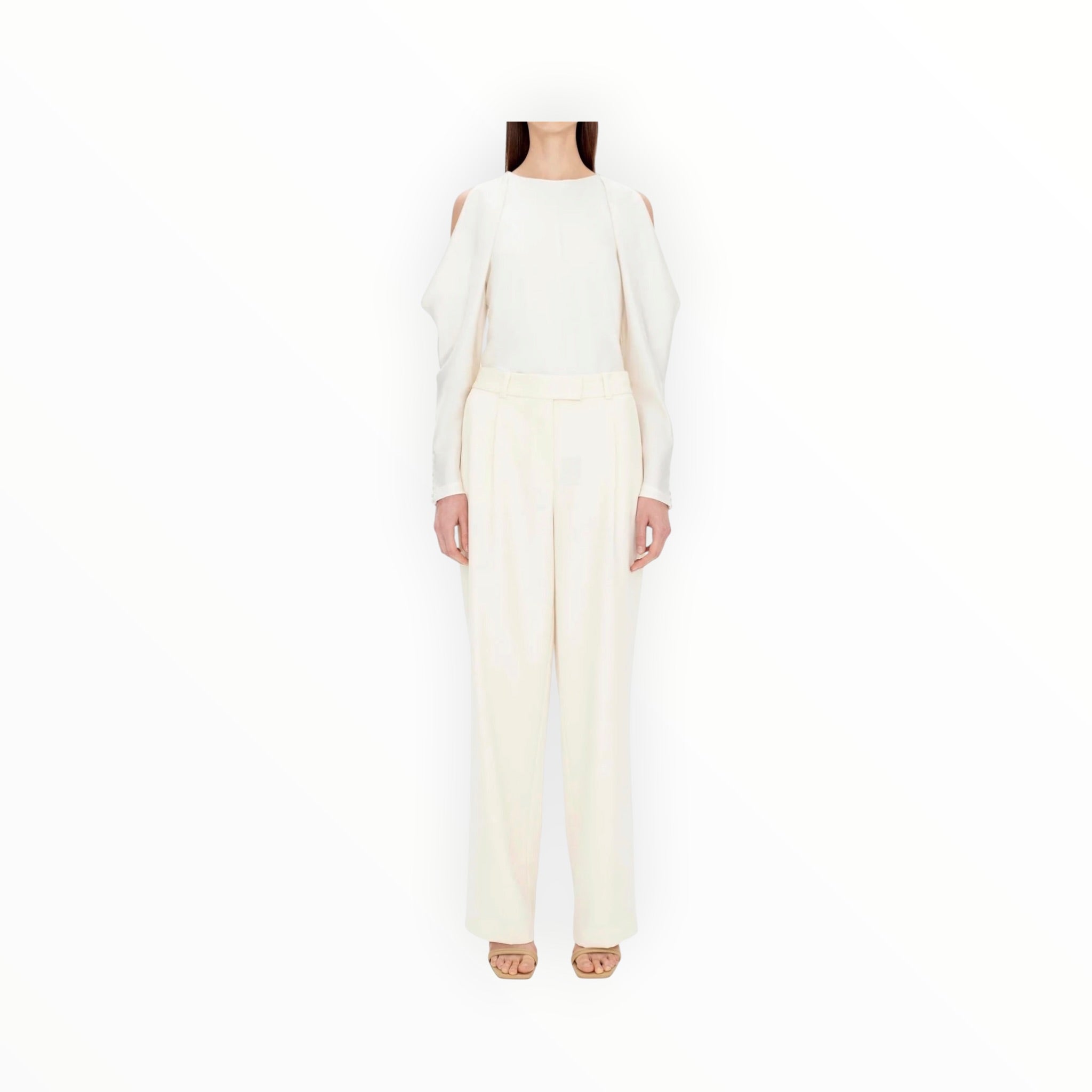 SIMKHAI Novia Pleated Straight Leg Pant - Eggshell