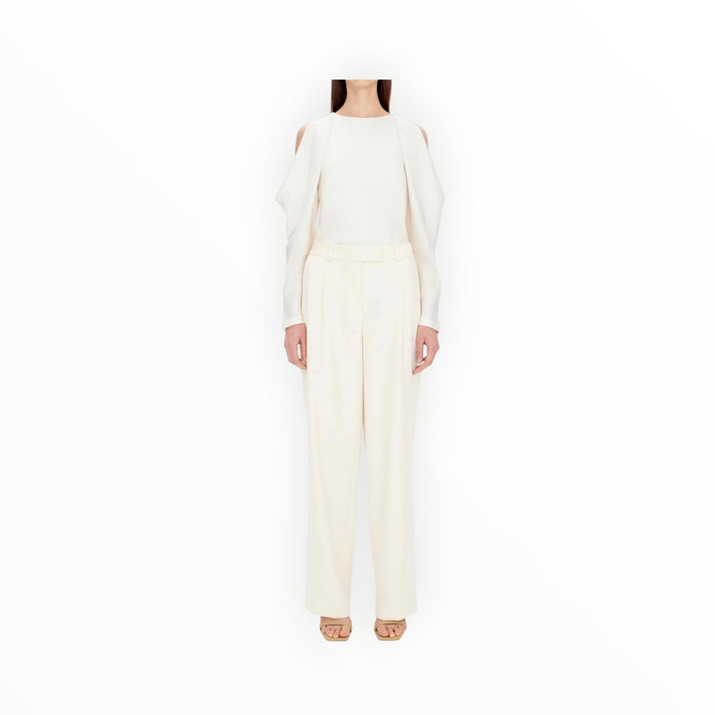 SIMKHAI Novia Pleated Straight Leg Pant - Eggshell