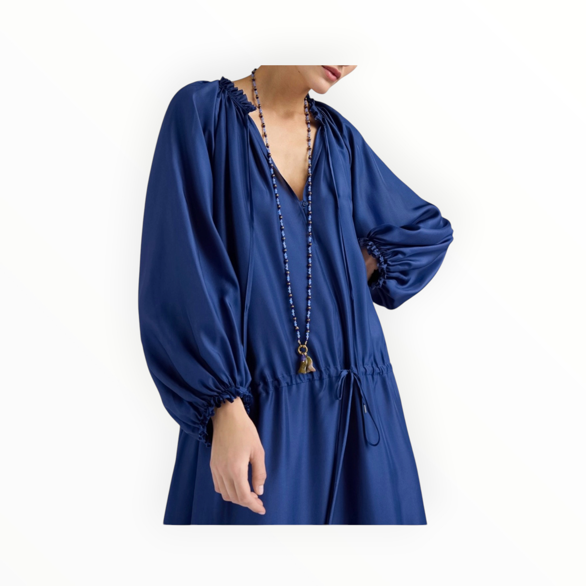 momonì Viento Dress in Solid Color Habutai Silk - Ultramarine Blue