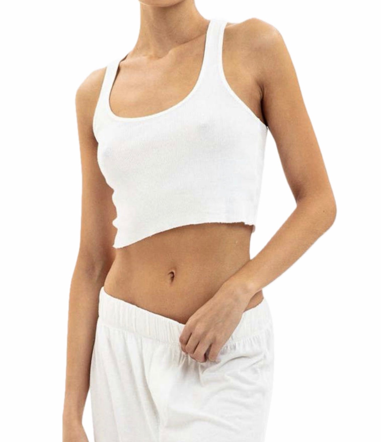 ÉTERNE Cropped Rib Racerback Tank - Ivory
