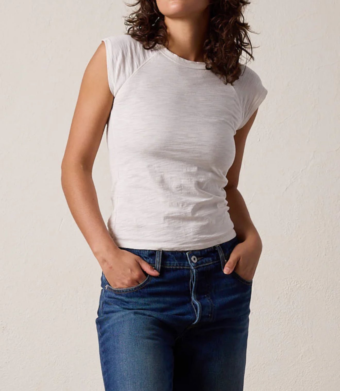 NSF Chloe Fitted Slub Jersey Muscle Tee - Soft White