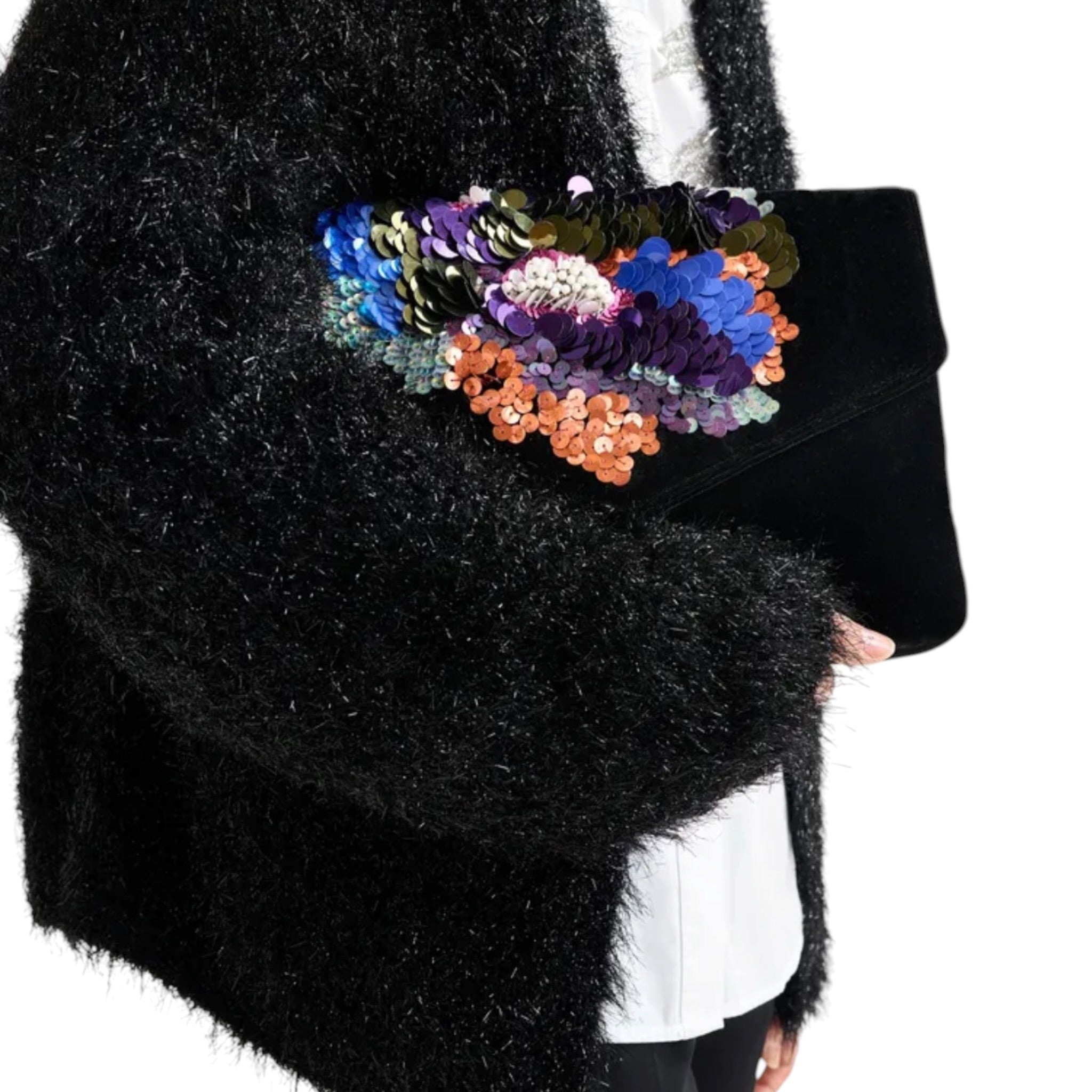 Essentiel Antwerp Textured Cardigan With Metallic Finish - Black
