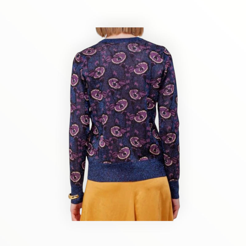 Happy Sheep Floral V-Neck Sweater - Ocean