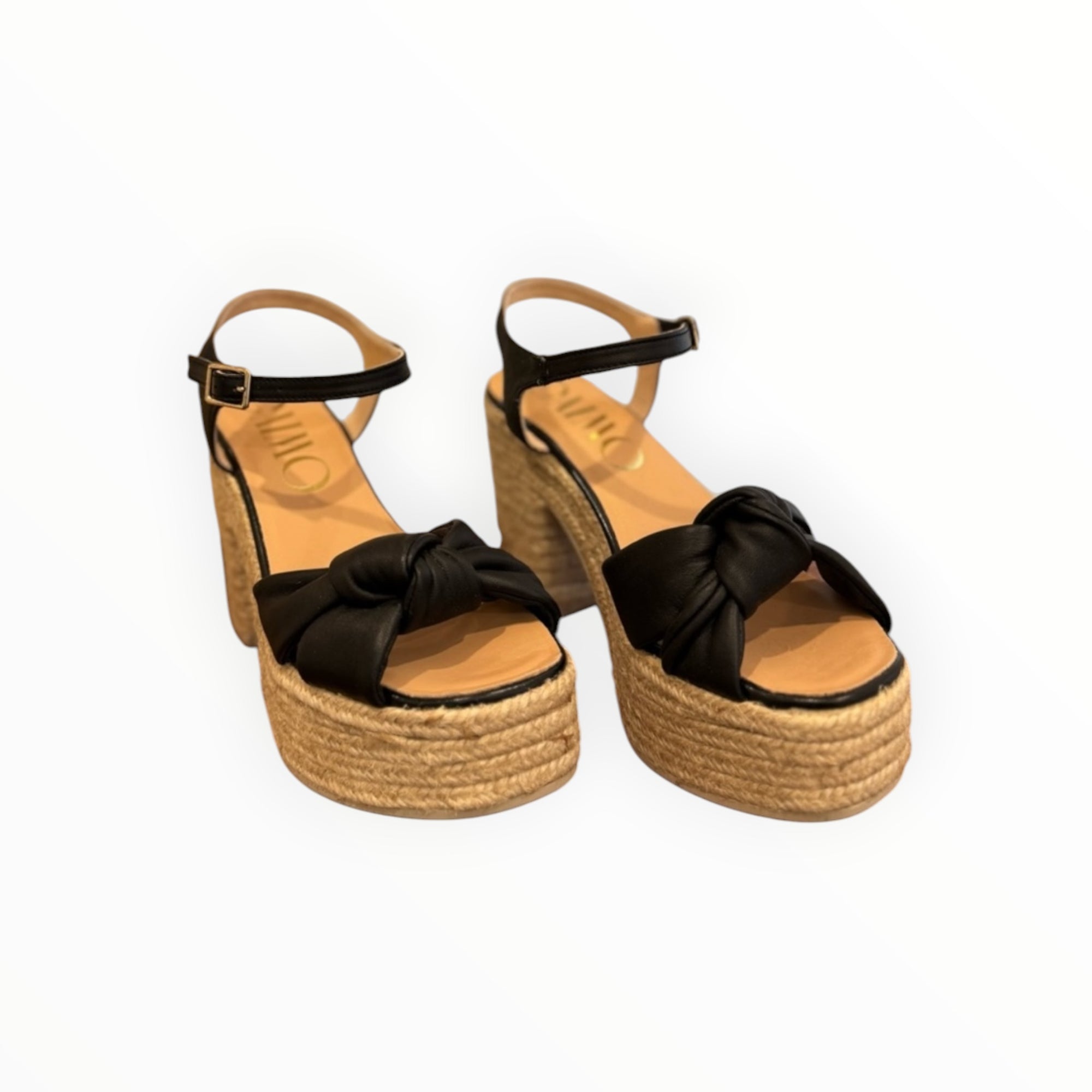 Gaimo Coque Jute Sandals With Tubular Leather Heel - Black