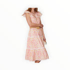 Sail To Sable Peach & Lemon Blush Medallion Print Flutter Sleeve Ric-Rac Dress