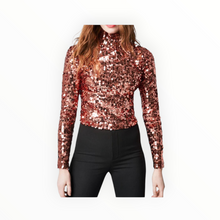 Smythe Blocked Pailette Mock Neck Top - Copper