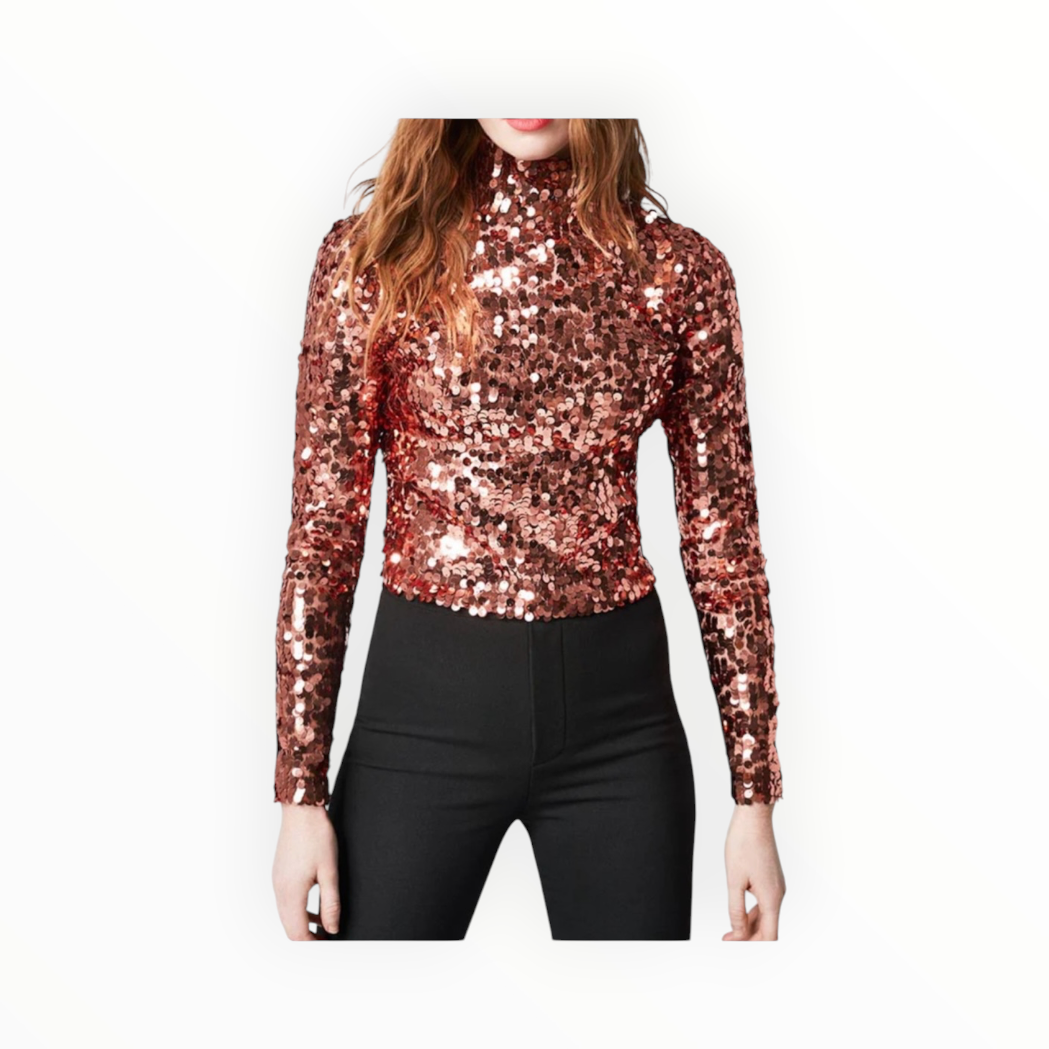 Smythe Blocked Pailette Mock Neck Top - Copper
