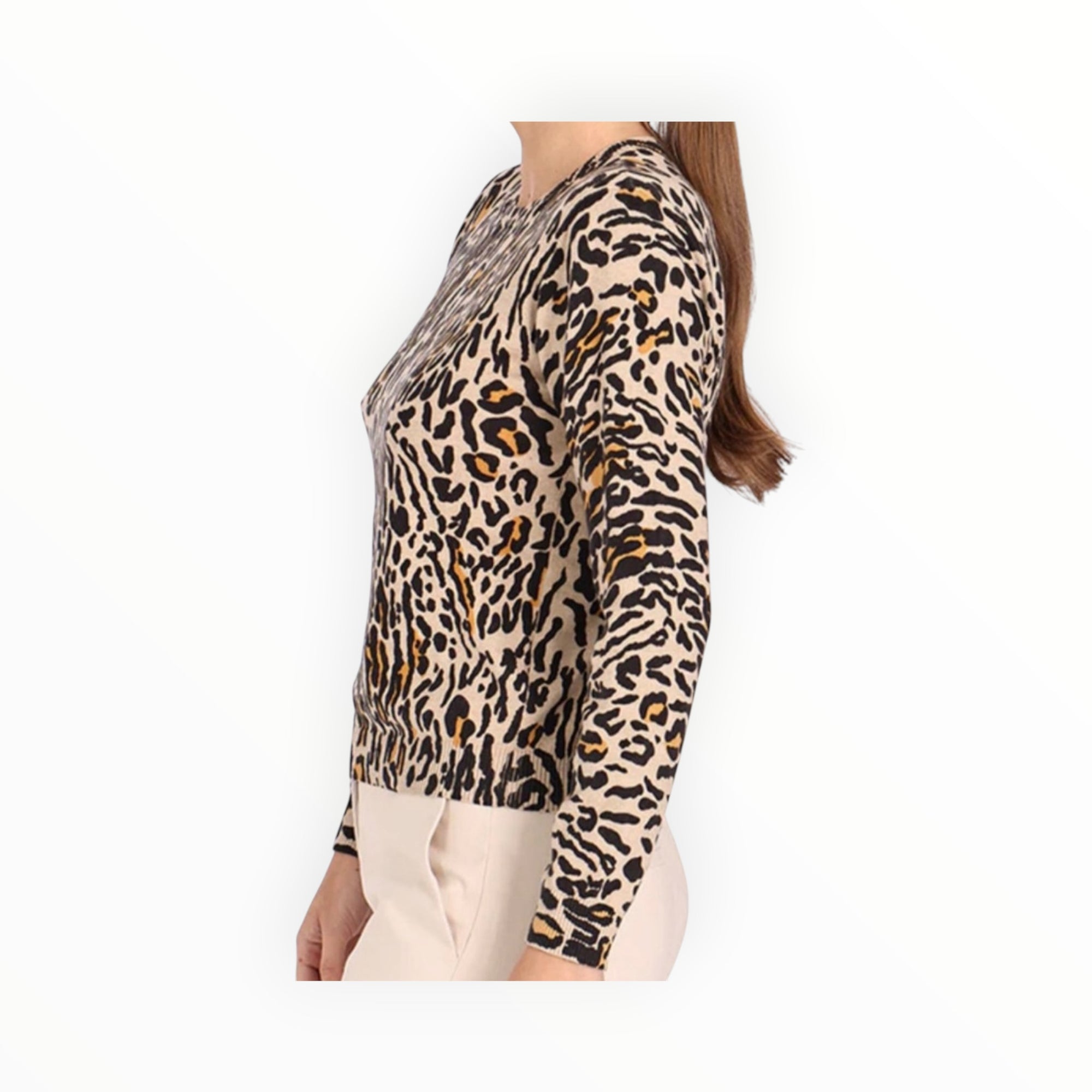 Minnie Rose Cotton Cashmere Leopard Print Crew