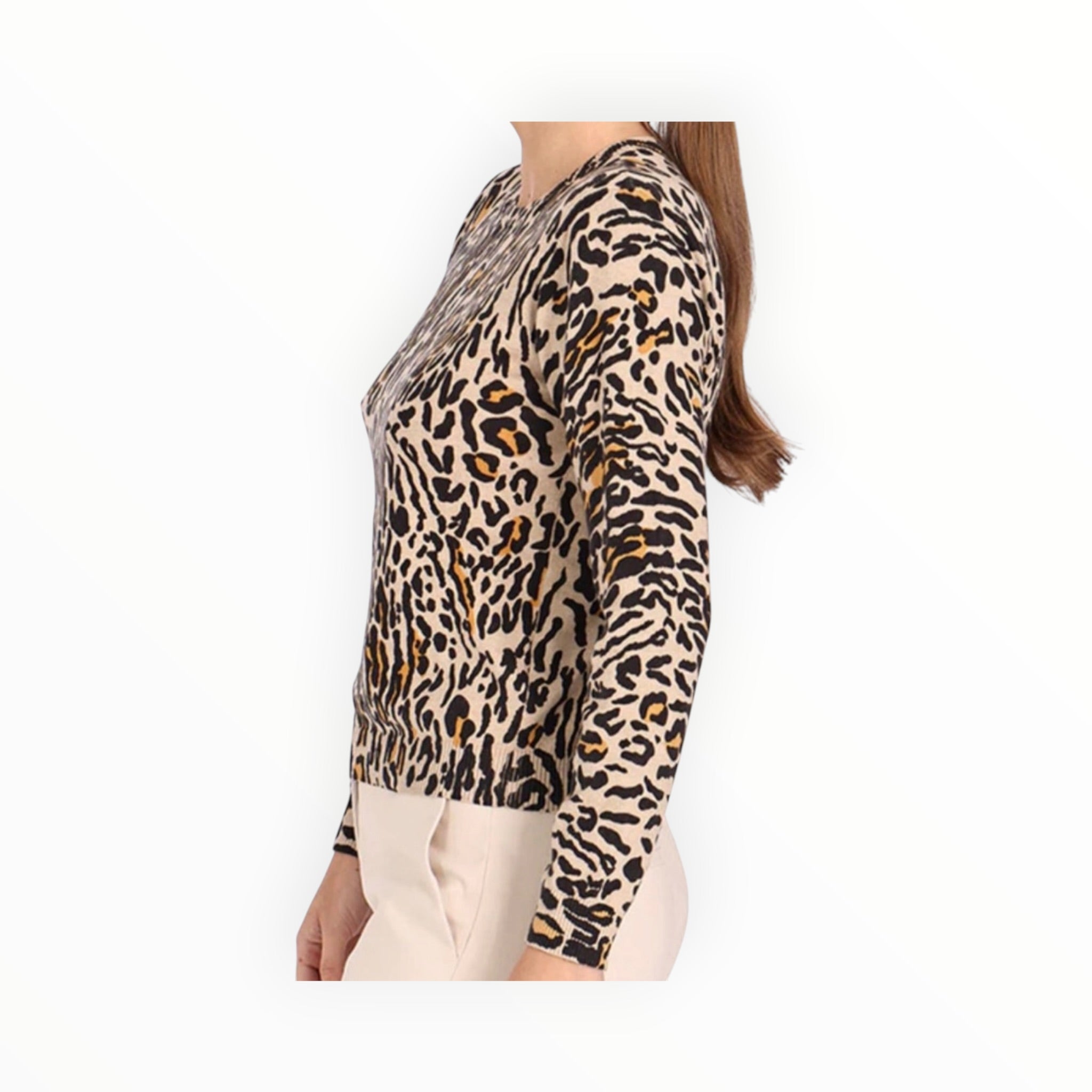 Minnie Rose Cotton Cashmere Leopard Print Crew