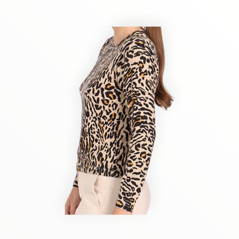 Minnie Rose Cotton Cashmere Leopard Print Crew