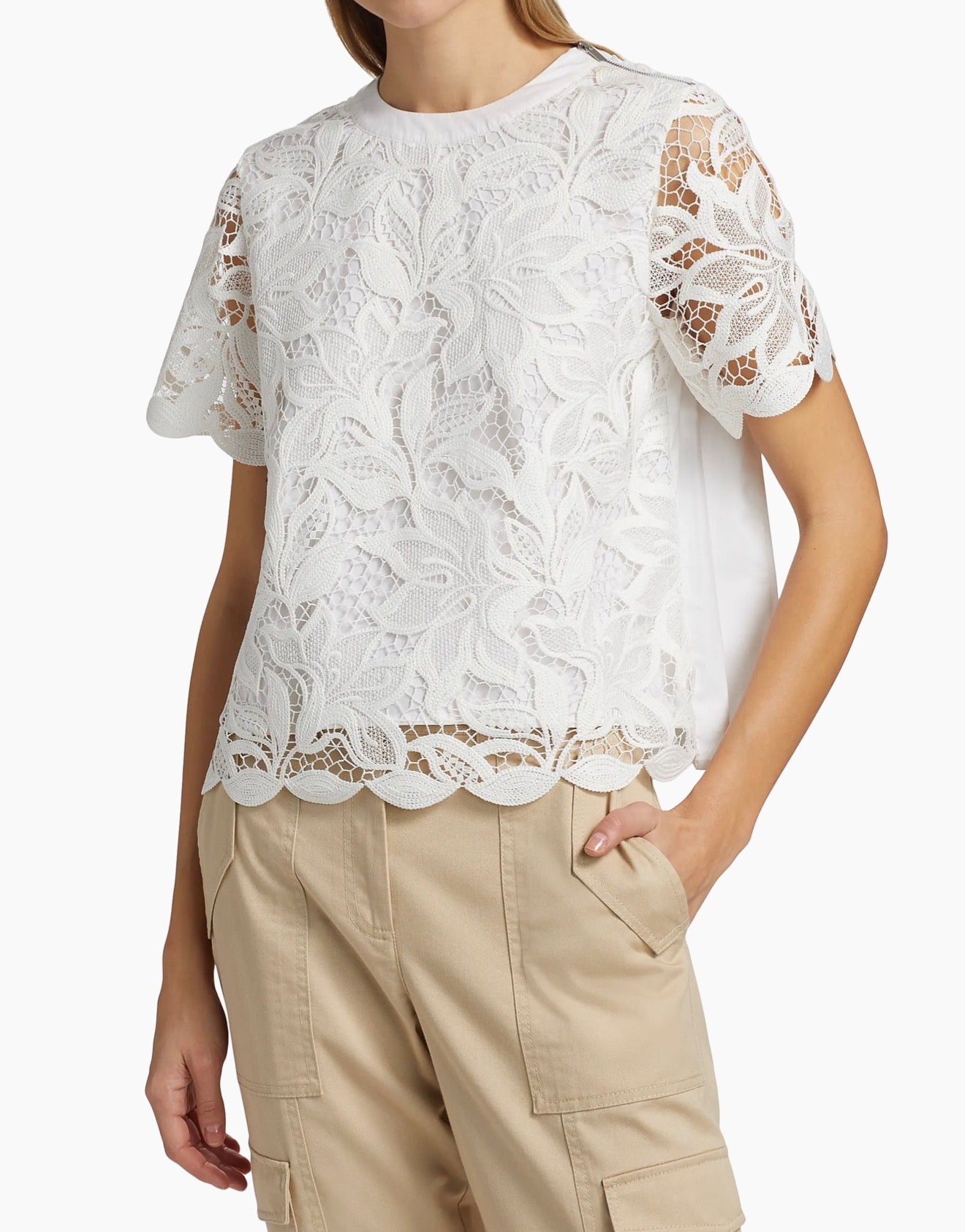 Derek Lam 10 Crosby Samaria Lace Top - Soft White
