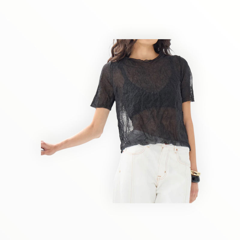 Autumn Cashmere “Crushed” S/S Silk Crew - Black