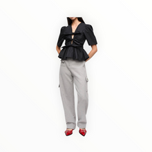 GANNI Stretch Cotton Tie Strap Blouse - Black