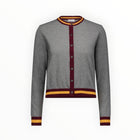 Minnie Rose Cotton Cashmere Cardigan With Stripe Detail - Grey Shadow