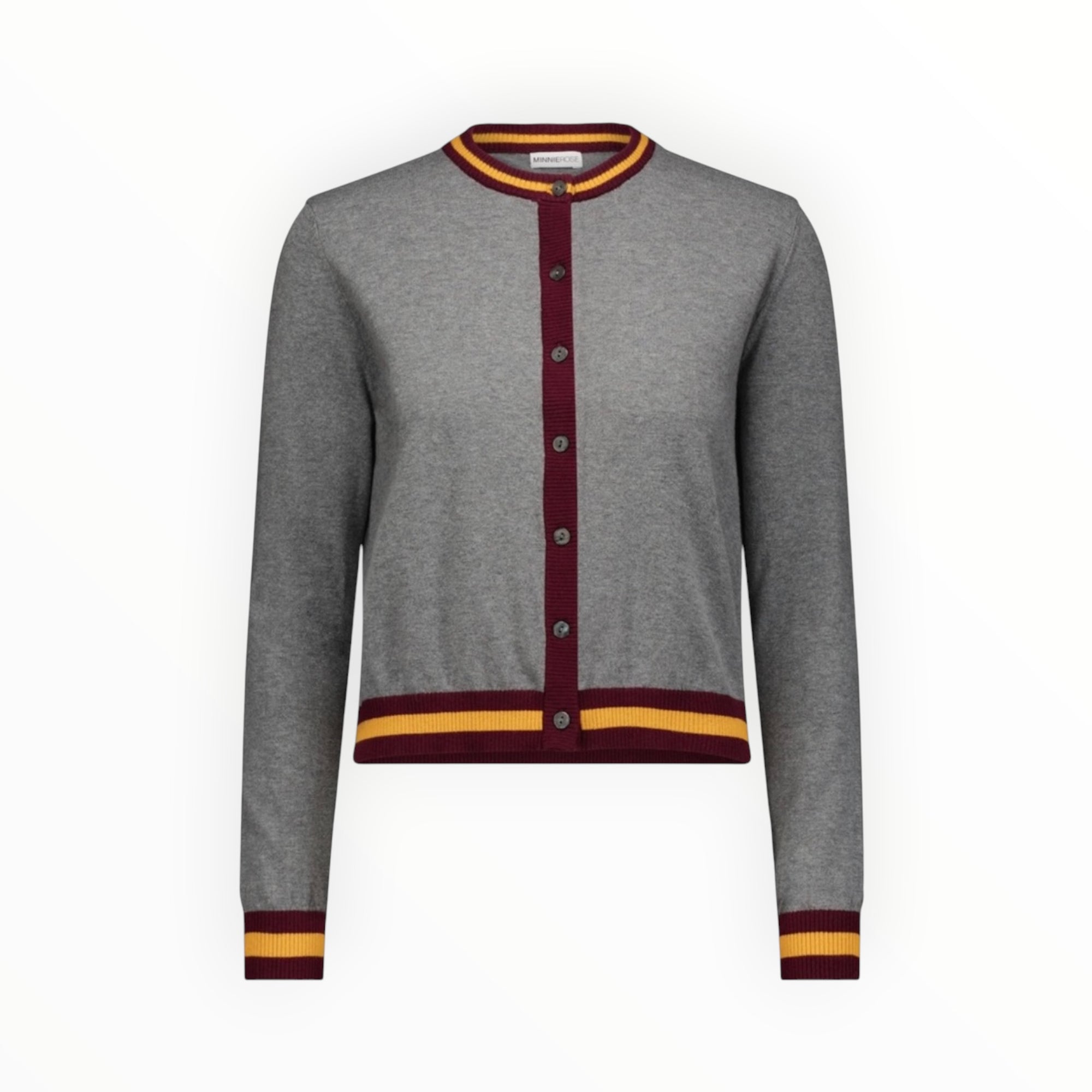 Minnie Rose Cotton Cashmere Cardigan With Stripe Detail - Grey Shadow