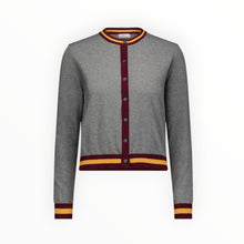Minnie Rose Cotton Cashmere Cardigan With Stripe Detail - Grey Shadow