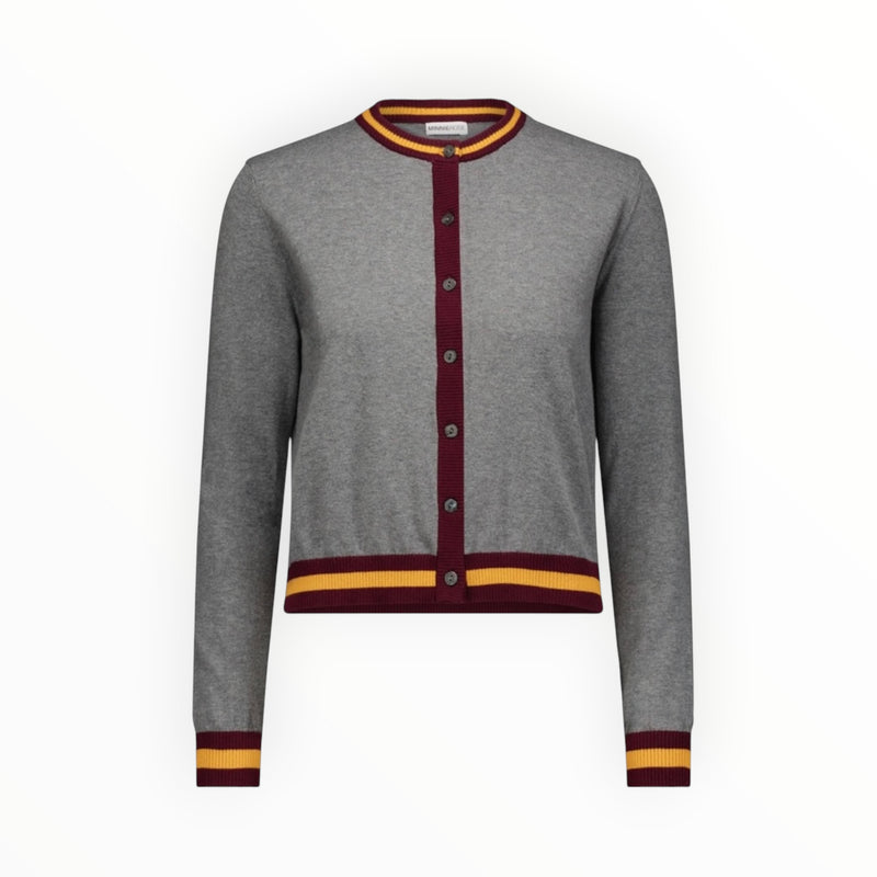 Minnie Rose Cotton Cashmere Cardigan With Stripe Detail - Grey Shadow