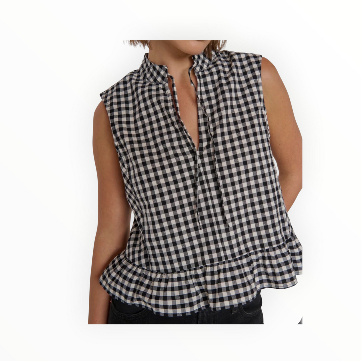 Nation Ltd Dana Tank - Black Cream Gingham