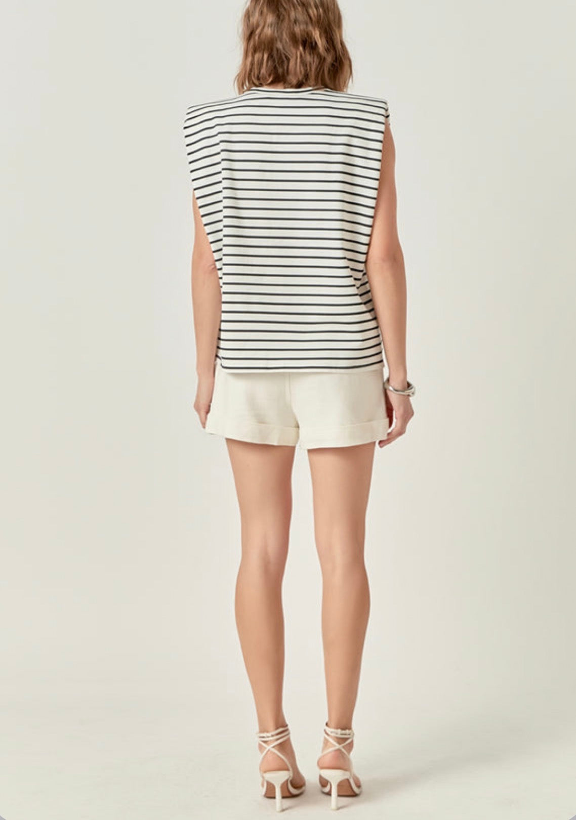 English Factory Power Shoulder Stripe Top - Black/White