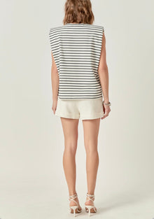English Factory Power Shoulder Stripe Top - Black/White