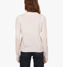 Autumn Cashmere Puff Sleeve Crew w/ Floral Hand Embroidery - Chalk