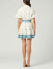 Shoshanna Fauna Dress - Optic White/Teal/Navy